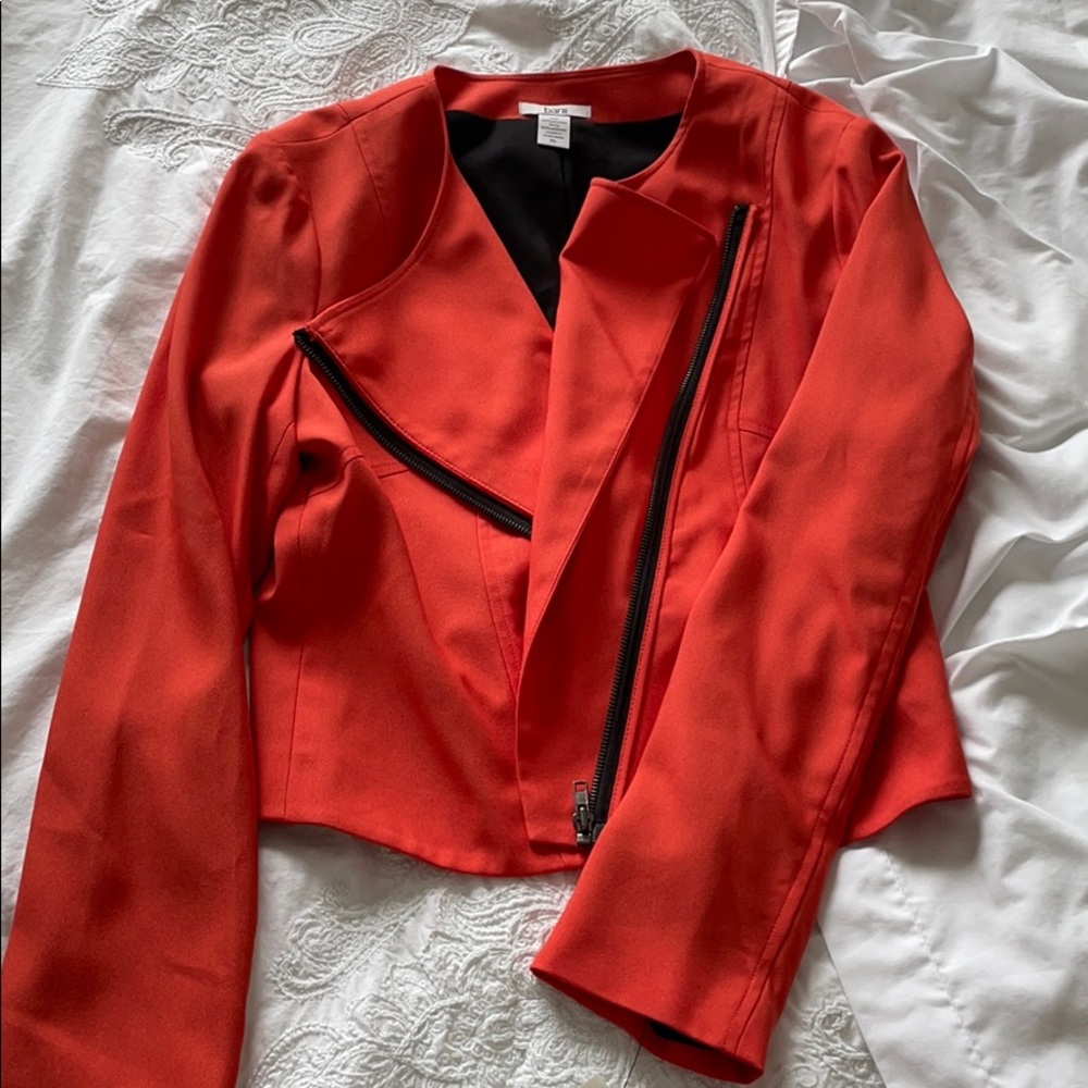 Bar III Red/Orange Cropped Blazer with Black Accents